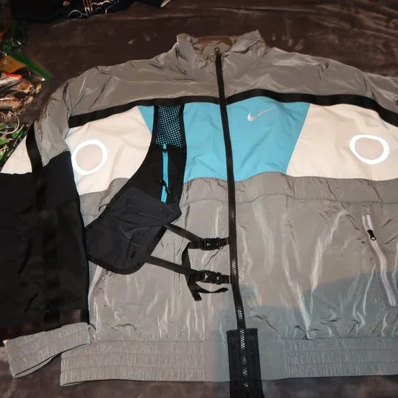 2019 NIKE LAB NRG ISPA NYLON REFLECTIVE JACKET GREY WHITE BLACK POWDER BLUE XXL